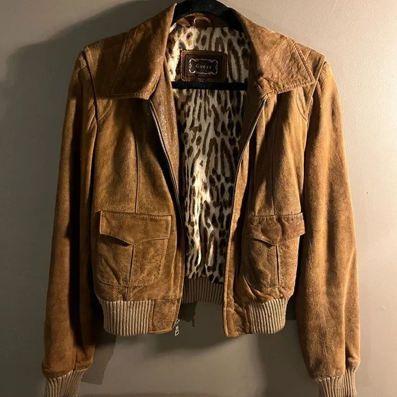 GUESS light brown vintage leather jacket - Picture 2 of 3